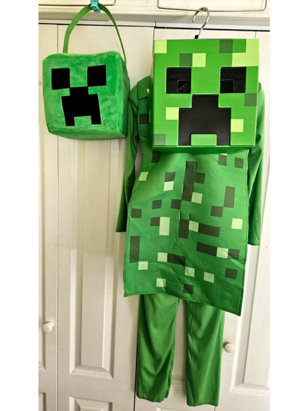 Minecraft Creeper Costume Kids 7-8 Plush Treat Basket Mask Disguise Halloween